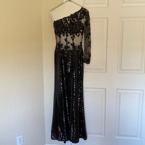 Black sequined prom dress